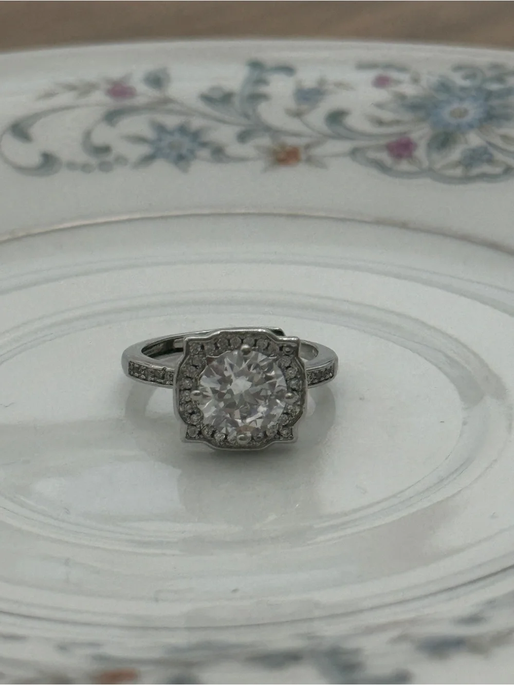 Large CZ rhodium plated adjustable size women’s ring size 8-12